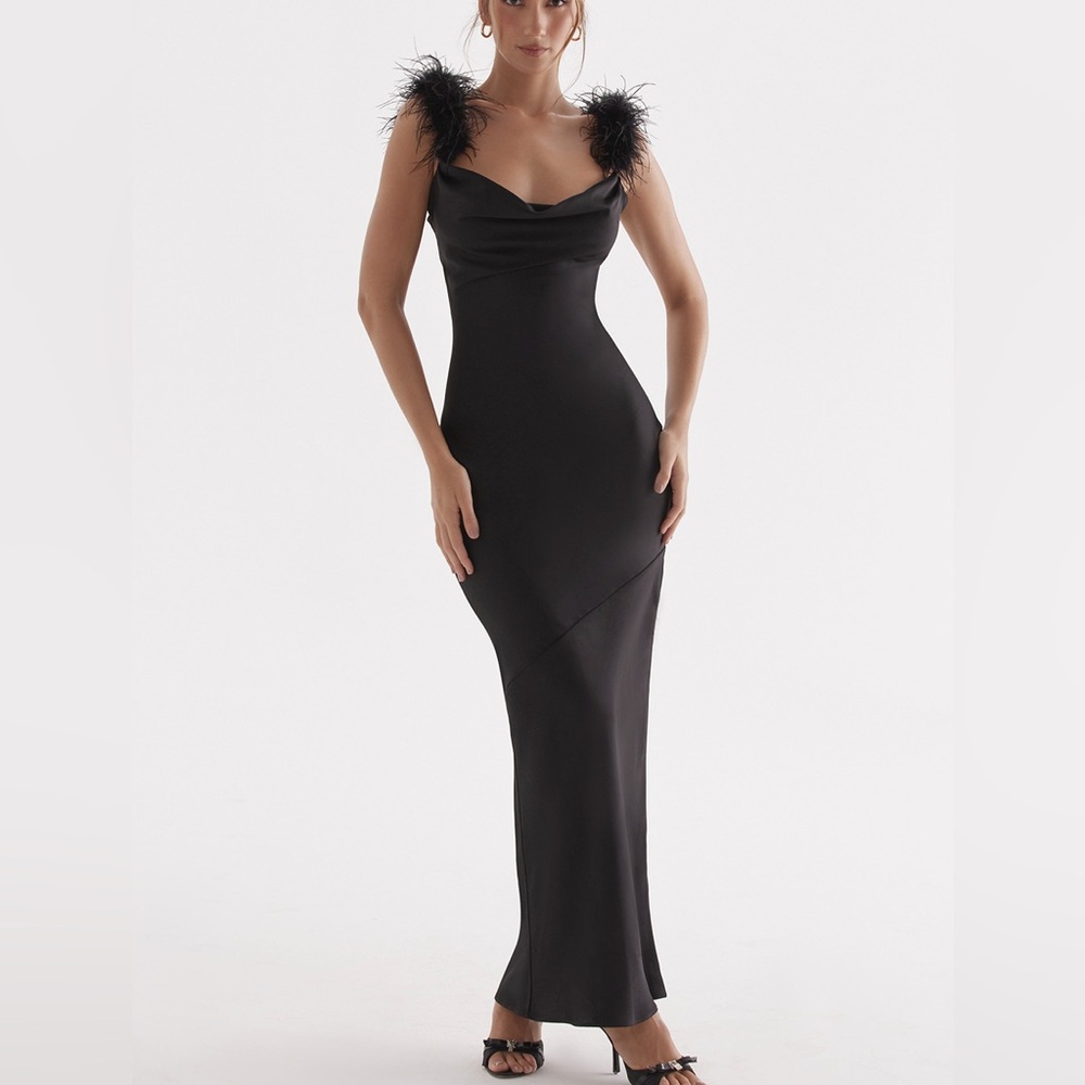 House of cb Tabitha black satin maxi dress